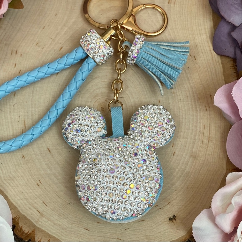 Crystal Mickey Mouse with Light Blue Tassel & Braided Wristlet Keychain - Picture 5 of 12
